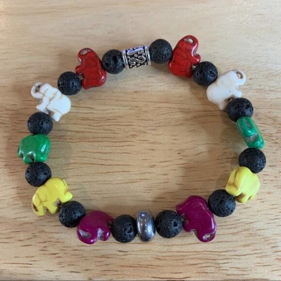 hand crafted stone elephant multi-color stretch bracelet 7.5” not stretched. - Picture 2 of 5